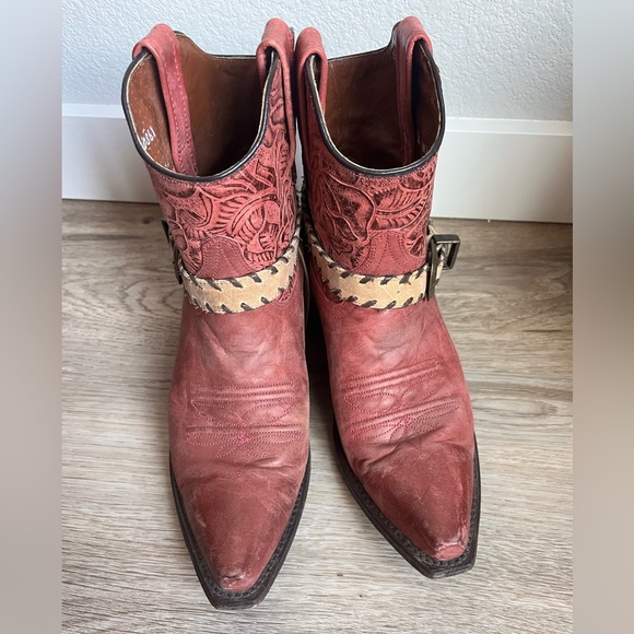 Eight Second Angel Angelica Rose Embossed Fringe Heel Leather Cowgirl Boots - Picture 2 of 7